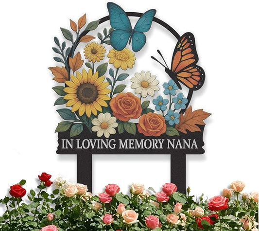 Personalized Garden Signs, Colorful Butterfly Garden Decor for Outside, Decorative Yard Stakes, Metal Yard Art, Patio Decor, Custom Last Name Sign, Lawn Art, Gardening Gifts Color04