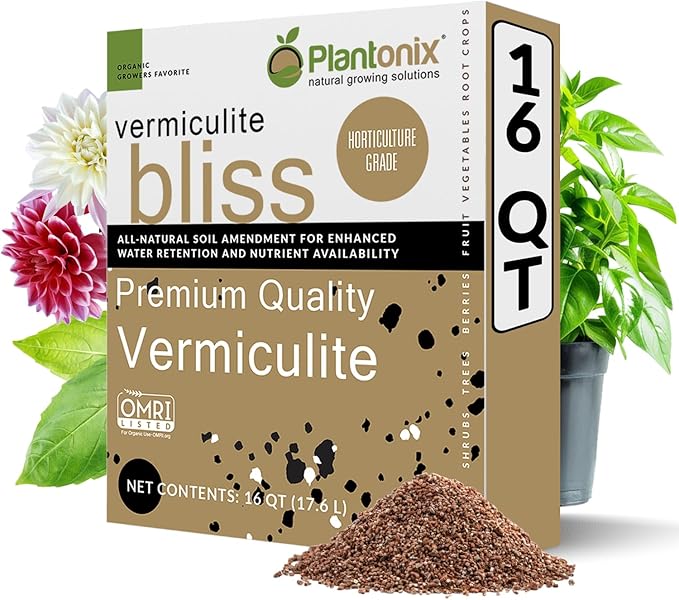 Vermiculite Bliss (16 Qts) - Organic Vermiculite for Gardening - 100% Natural Soil Amendment - Bulk Vermiculite for Plants, Potting Soil, & Seed Starting - Mixes with Garden Soil & Perlite for Plants