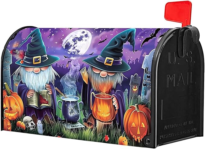 Halloween Gnomes Mailbox Cover Decorations Magnetic Mailbox Cover Standard Size 18X21 Letter Box Covers Decor for Outdoor Home Garden