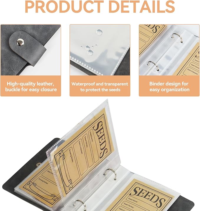Klmnop Seed Storage Organizer, Seed Packet Organizer with 50pcs Self-Sealing Seed Envelopes, Seed Binder for Garden Storage, Seed Keeper(3.15'' x 4.72'')