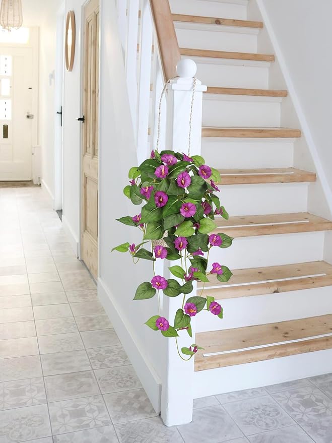 Briful Fake Hanging Flowers 2 Pack 25.6" Artificial Petunias Silk Floral Bush Faux Hanging Plants Outdoor Fake Flowers for Home Office Patio Garden Balcony Decoration(Pink)