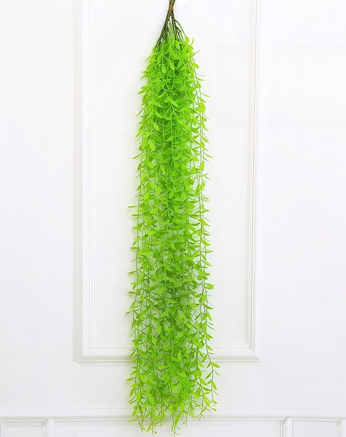 5 Pack Artificial Hanging Willow Vine (3.3ft) - Fake Greenery Plants for Indoor/Outdoor Decor, Wedding & Photography - Pure Green Design (No Basket Included)