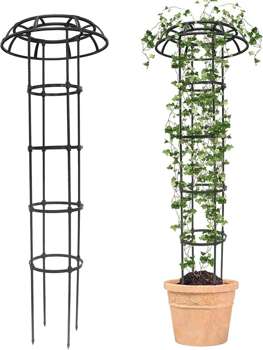 2 Pack 65 Inch Black Metal & Plastic Garden Trellis for Climbing Plants, Roses, Vines & Vegetables
