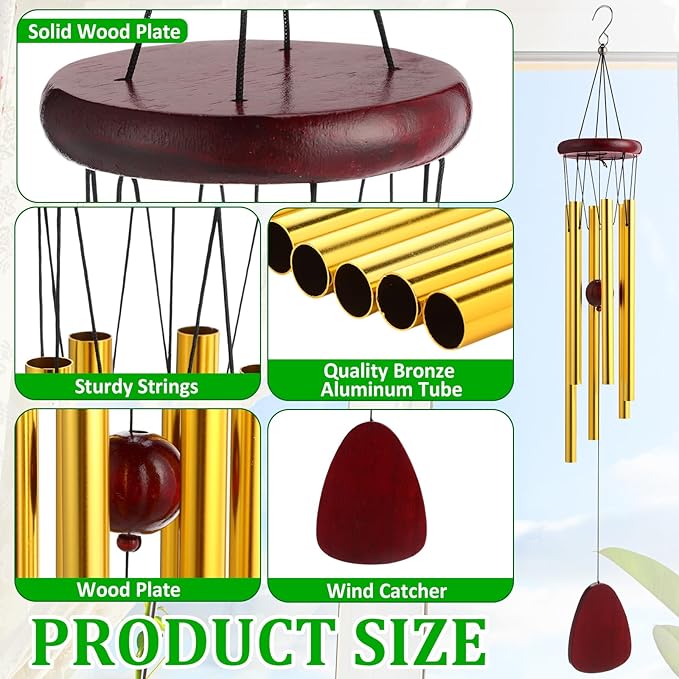 6 Pcs 28 Inch Rustic Wind Chimes for Outside Deep Tone Windchimes Outdoor with 6 Aluminum Tubes Soothing Melody for Farmhouse Garden Patio Home Decor