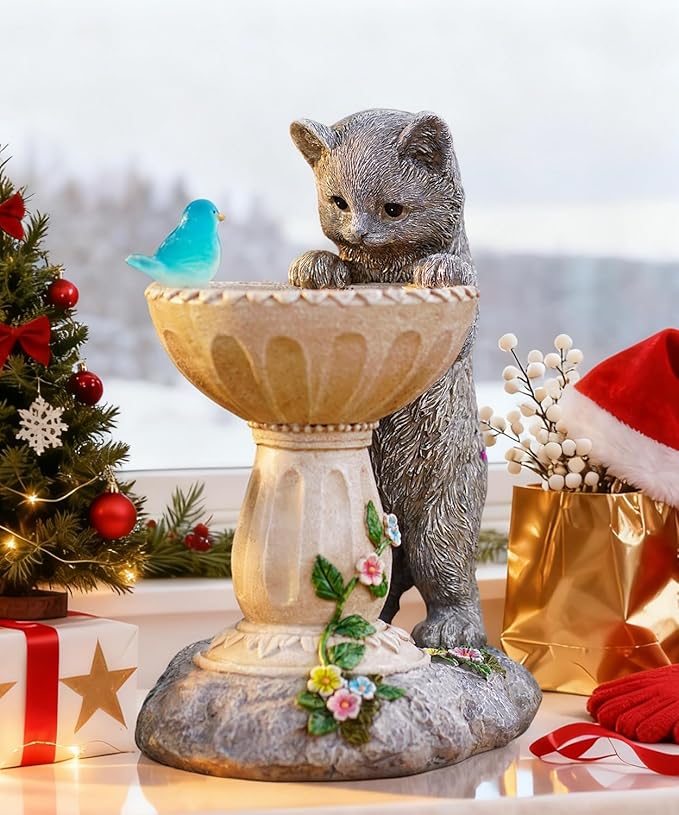 Cat Statues for Bird Bath: Outdoor Sculptures for Garden Lawn Patio Yard Balcony Porch - Unique Gifts for Mother Grandma Women