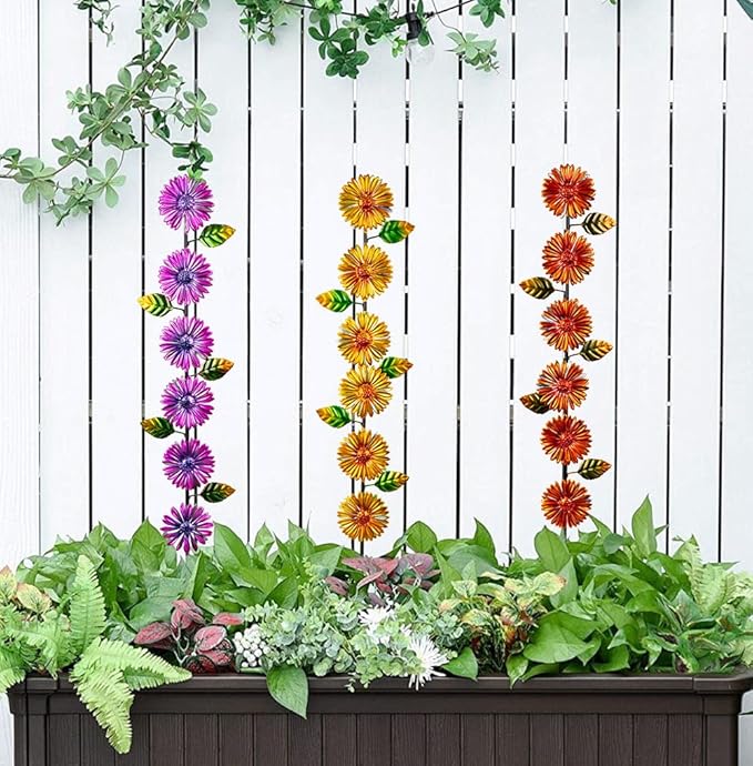 Stargarden Metal Flowers Garden Stakes, 3 Pack Decorative Garden Stakes, Colorful Garden Decor Waterproof Metal Flowers for Outside, Lawn, Patio