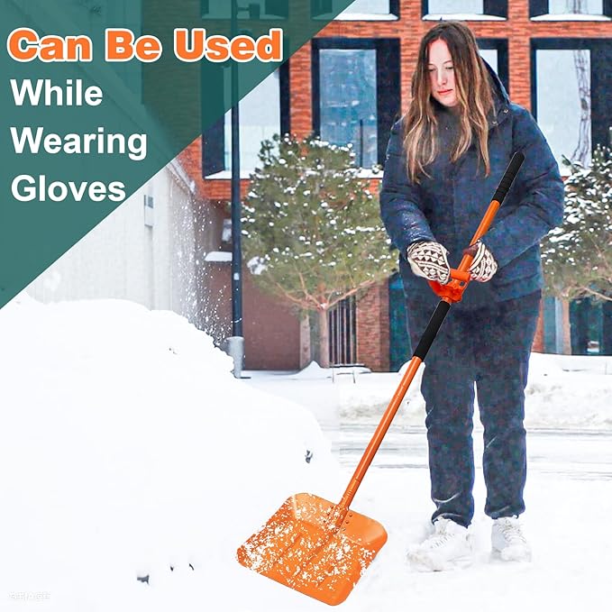 69 Inch Heavy Duty Snow Shovel for Driveway, Large Capacity Snow Removal with Ergonomic Handle Tool, Portable Shovel for Car Sidewalk Garden Farm, Orange