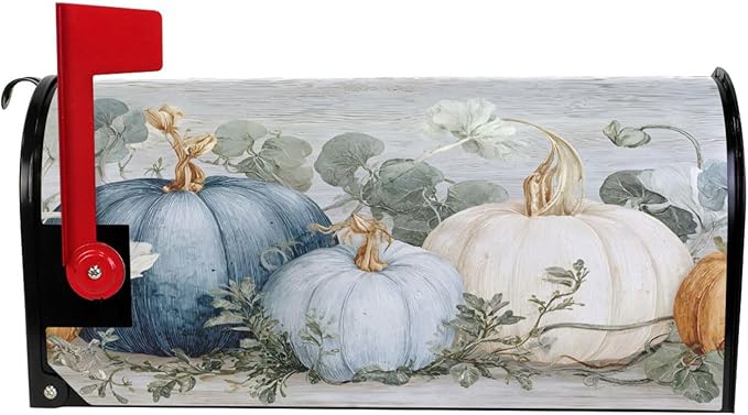 ALAZA Fall Blue Orange Grey Pumpkin Magnetic Mailbox Cover MailWraps Garden Yard Home Decor for Outside Oversized-25.5" x20.8"