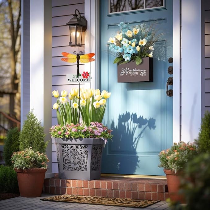 Veclotch Metal Insects Garden Stake,Decorative Yard Stakes Metal Yard Art Ornaments Welcome Sign Outdoor Spring Garden Decor Patio Lawn Porch Pathway Decor (Butterfly Ladybug bee Dragonfly)