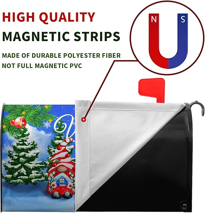 Winter Gnomes Welcome Mailbox Cover Magnetic Standard Size Snow Pine Tree Mailbox Cover Snowflake Post Mailbox Wraps Waterproof Xmas Decor for Yard Garden 18 X 21 Inch