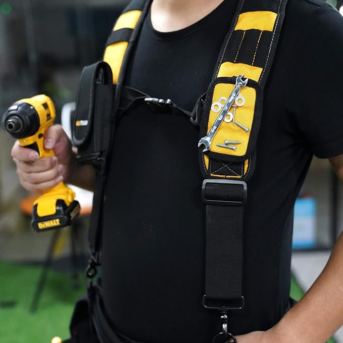 MELOTOUGH Magnetic Tool Belt Suspenders with Magnetic WristBand for Work Belt Padded Suspenders Constrcution