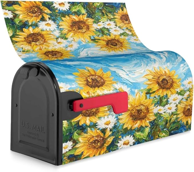 Mailbox Covers Sunflower Daisy Flower Art Magnetic Letter Post Box Cover Standard Size 25.5 x 21 Inch Garden Yard Home Decorative