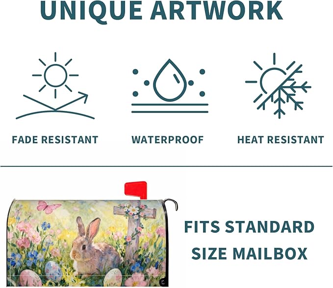 Easter Mailbox Covers Magnetic Standard Size Cute Bunny Yellow Pink Blue Floral Cross Egg Spring Holiday Outdoor Seasonal Decorative Letter Box Cases for Home Garden Outside Decor, 21x18 Inch