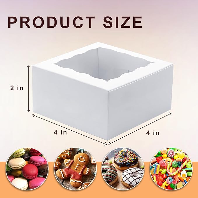 40 Pack Cookie Boxes 4x4x2 Inch Bakery Boxes with window Treat Box Chocolate Covered Strawberries Box for Christmas Valentine's Mother's Day