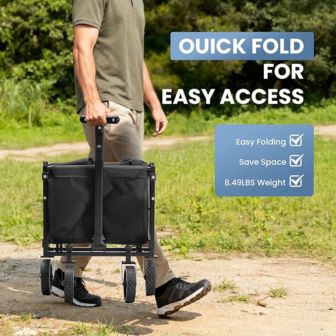 NEWBULIG Collapsible Wagon Cart with Wheels Foldable - Folding Utility Heavy Duty Wagons Carts for Grocery Sports Garden Shopping Camping Wheelbarrows