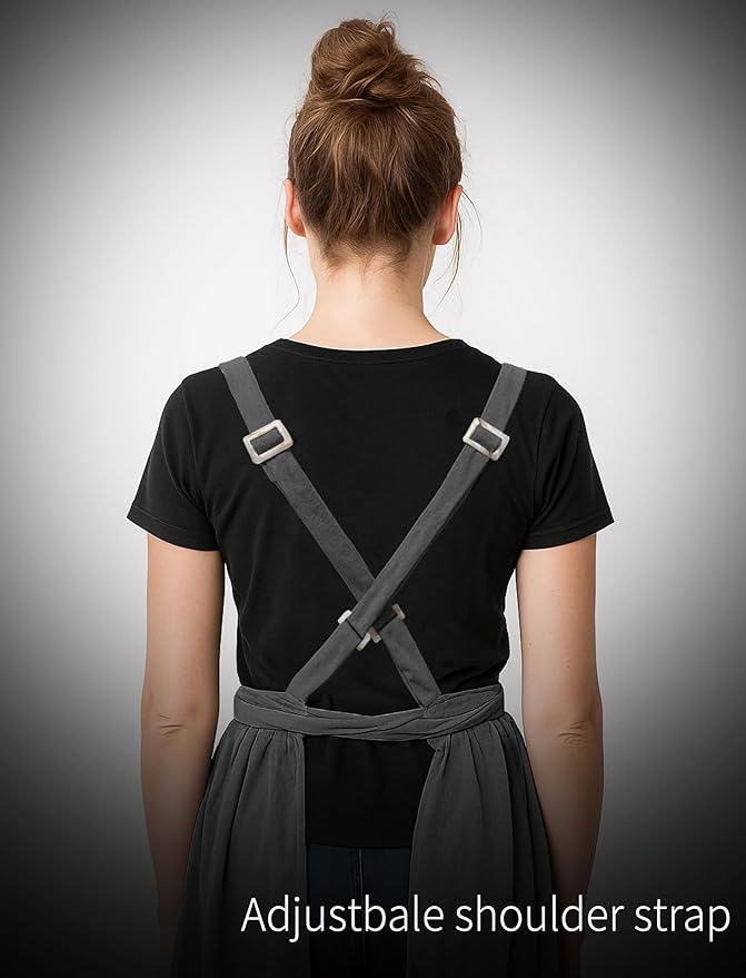 Vintage Pinafore Apron Dress for Women with Pockets Cute Floral Chef Aprons for Kitchen Cooking Baking Gardening