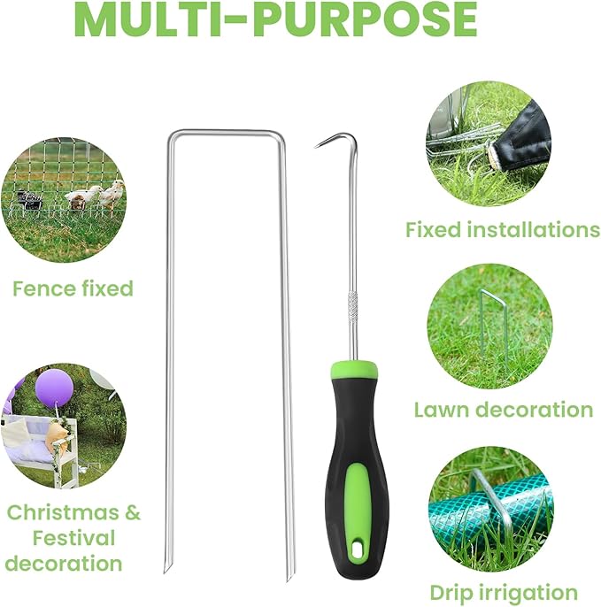 Bynccea 6 Inch Galvanized Landscape Staples - 25 Pack Garden Stakes, 11 Gauge U-Shaped Pins for Securing Weed Barrier Fabric, Plant Cover, Tent, Yard, Lawn