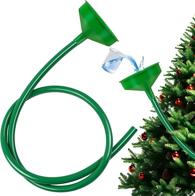 Christmas Tree Watering System, Large 5.5" Dia Christmas Tree Watering Funnel with 5feet Long Hose Xmas Tree Watering Device Easy Assembly Plant Watering Tool for Indoor Outdoor Xmas Tree(Green)