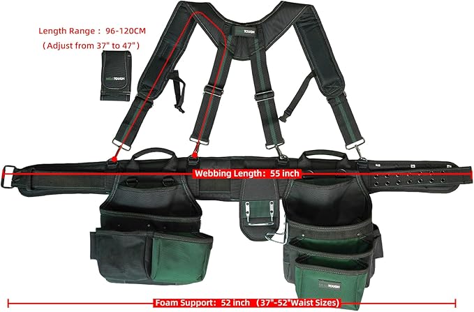 MELOTOUGH 28-Pocket Pro Framer's Combo Apron Tool Belt and Heavy Duty Padded Suspenders with Magnetic Desinger for Technician/Maintenance/Carpenter/and Electrician's Tools(Olive Green)