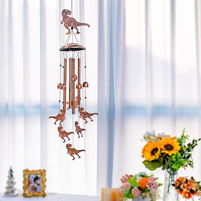 Dinosaur Wind Chimes for Outside,Dinosaur Gifts for Adults Men Women/Memorial/Birthday Metal windchimes Outdoors/Indoors,Garden,Patio,Home,Porch,Yard Decoration