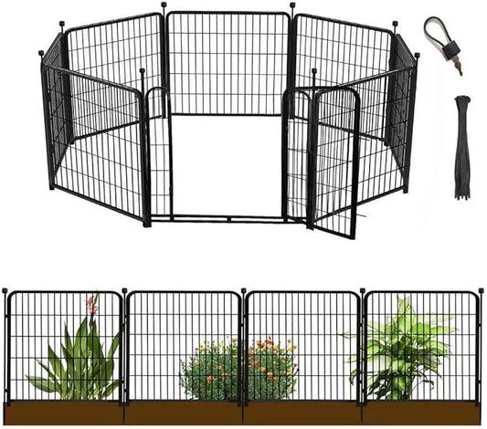 Garden Fencing 40 inch High, 8 Panels Total 17.7 Ft(L), Gate 17.7 Inches Wide with Low Sills, Dog Fence Outdoor for Yard. Rabbit Fence for Garden, Large Dog Pen, Border Fencing for Flower Beds