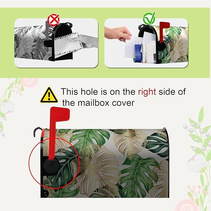 Summer Mailbox Cover Tropical Palm Leaf Magnetic Mailbox Wrap Jungle Leaves Waterproof Mail Box Post Letter Box Cover Standard Size 21x18 in Garden Yard Outdoor Decoration