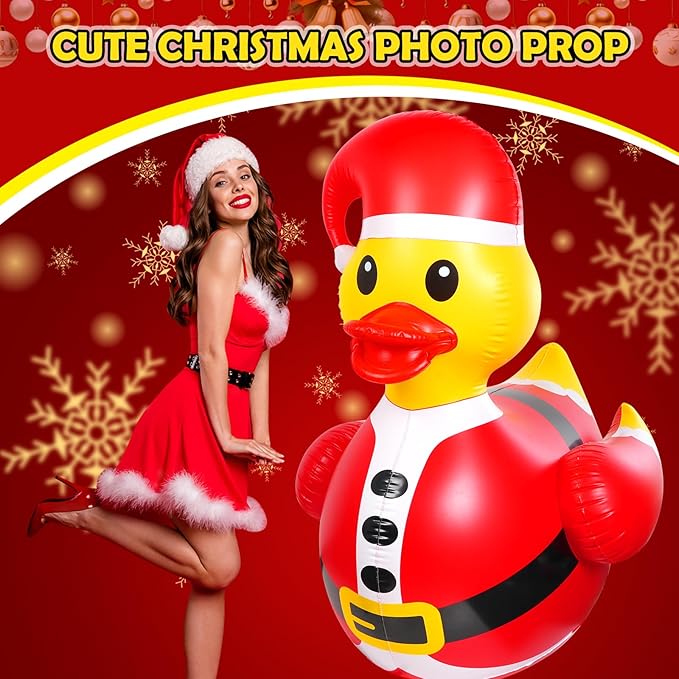 2 Pcs 4.6 Feet Christmas Giant Inflatable Snowman Duck Outdoor Decorations,Huge Blow Up Yard Yellow Duck with Red Snowman Cloth Pool Float for Indoor Christmas Holiday Party Garden Patio Lawn Decor