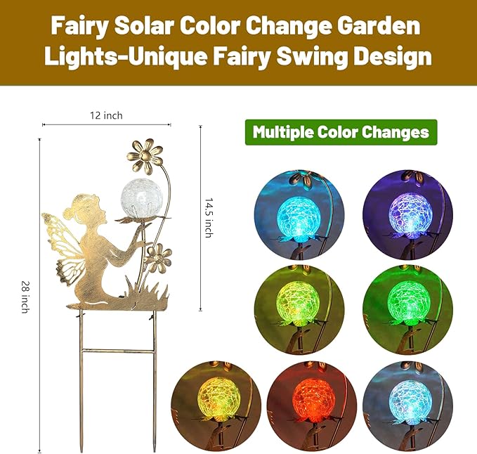 HONGLAND Fairy Solar Lights Garden Decor for Outside, Fairy Figurine Moon Lights Stake Housewarming Gifts for Patio Lawn Yard Pathway Outdoor Home Decor- Unique Gardening Gifts for Women Mom Grandma