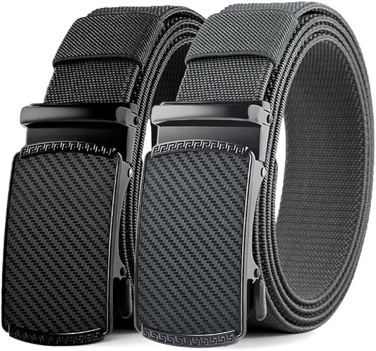 DOOPAI Belt Men, elastic golf belts for men, 2 Pack Nylon Ratchet Belt Mens Belts Casual, Adjustable Trim to Fit