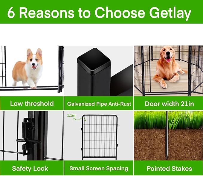 Garden Fencing 48in High, 8 Panels Total 17.7 Ft(L) Dog Fence Outdoor for Yard, Gate 21 in Wide with Low Sills. Lattice Panels for Outside, Dog Digging Fence Barrier, Garden Fences and Borders