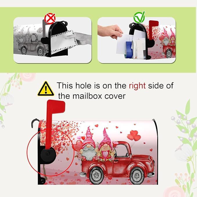 Valentine Mailbox Covers Magnetic Large Size Valentines Day Mail Box Post Cover Gnome Red Heart Truck Letterbox Wrap Happy Valentine's Day Waterproof Mailbox Cover 25.5 X 21 Inch