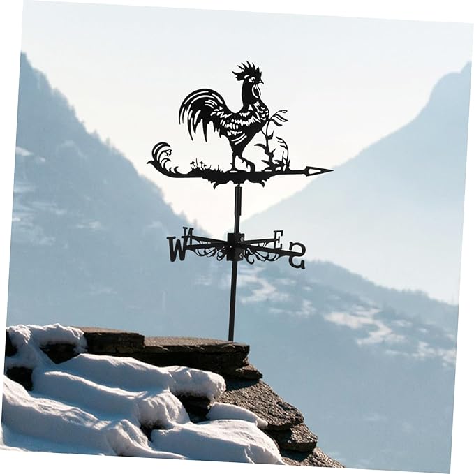Wrought Iron Rooster Weather Vane 23.4 Inch Metal Farmyard Roof Mount Wind Direction Indicator Garden Outdoor D Cor