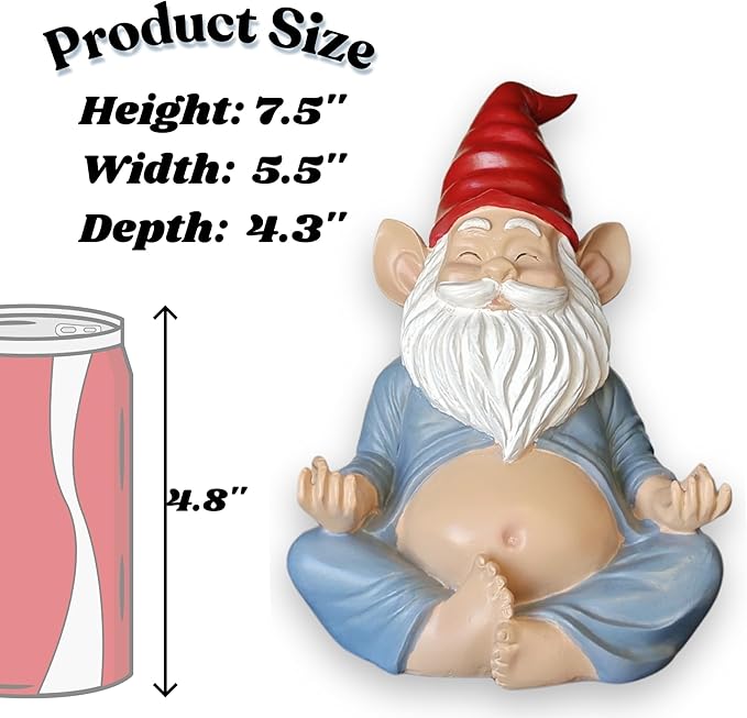 Meditating Yoga Gnome Statue - 7.5'' Handcrafted Garden & Indoor Decor, Meditation Zen Sculpture with Lotus Pose, Weatherproof Outdoor Ornament & Home Decoration, Unique Gift for Women/Men