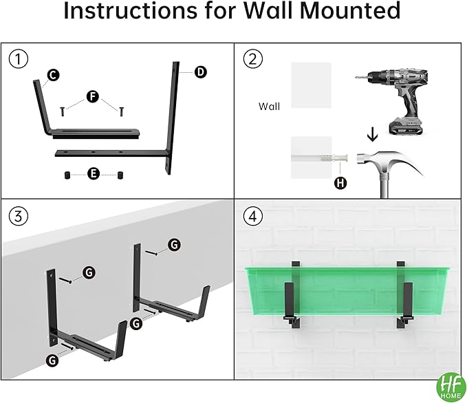 HFHOME 6PCS Adjustable Planter Box Brackets, Brackets for Window Boxes Planters Hanging Flower Box Holders, Heavy Duty Wall Mount Holder for Windowsills, Garden, Fences, and Balcony - Black