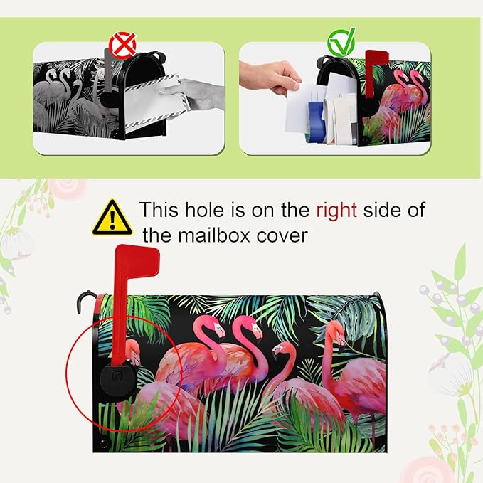 Flamingos Mailbox Cover Magnetic Summer Tropical Palm Waterproof Mailbox Wraps Pink Birds Green Leaf Post Letter Mail Box Standard Size 21x18 Inch for Garden Yard Decor Outdoor