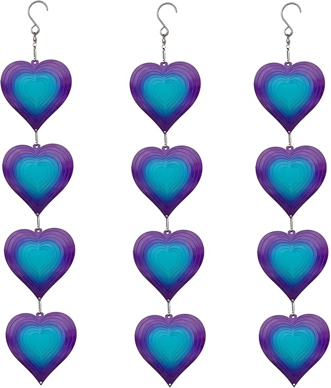 DJUAN Wind Spinners Outdoor Garden Decor,Purple-Green Heart Yard Lawn Ornaments Metal Wind Spinner with 360 Degree Swivel Hook, Christmas,Luau Party,Tropical Party Decorations,Gifts for Mom,Women