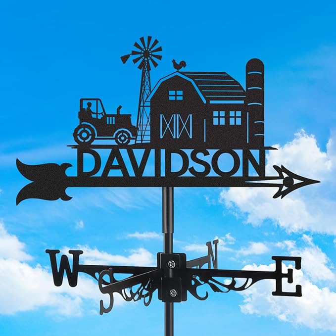 Personalized Farmhouse Metal Weather Vane, Custom Name Weathervane, Wind Direction Indicator, Weather Vanes Roof Mount, Wind Vane Outdoor Decor for Farm Shed Garden Yard Patio, Customized Gifts