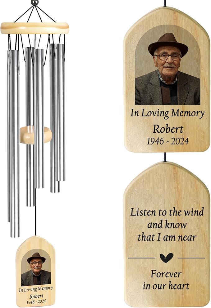 Memorial Wind Chimes with Photo, Jocidea Sympathy Gifts for Loss of Loved One, Remembrance Wind Chime, Personalized Memorial Gift, Bereavement Gift, in Loving Memory of