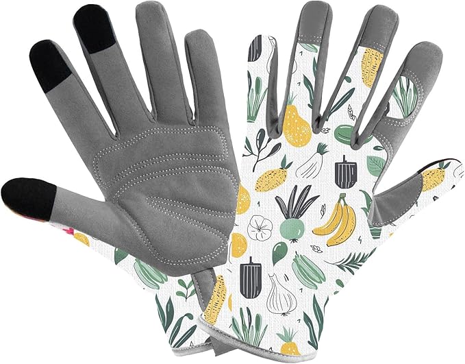 Gardening Gloves for Women, Printed Touchscreen Garden Gloves with Grip, Thorn-Proof Puncture-Resistant Work Gloves