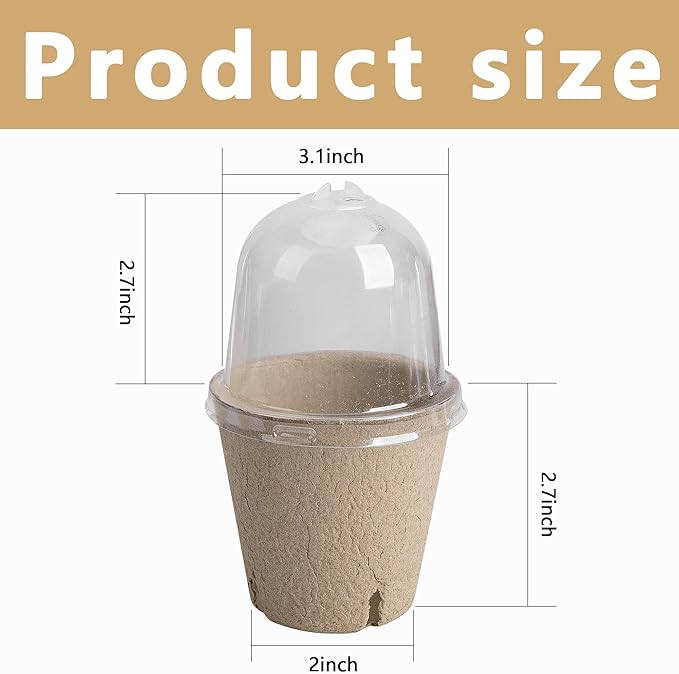 EBaokuup 20pcs Biodegradable Pots with Humidity Dome,3" Plant Nursery Pots with Humidity Dome,Seed Starter Pots Biodegradable Peat Pots for Seedlings,Vegetables