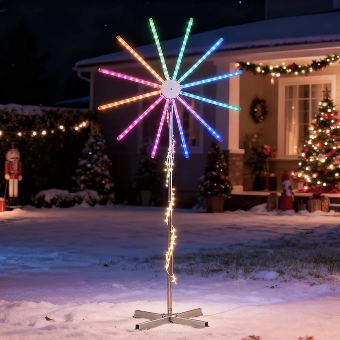 VINGLI 8.3FT Multicolor Firework Light, Color Changing LED Windmill with Gradient Effects & Adjustable Modes, Electronic Holiday Decor for Outdoor Pathway Lawn Yard Christmas Thanksgiving