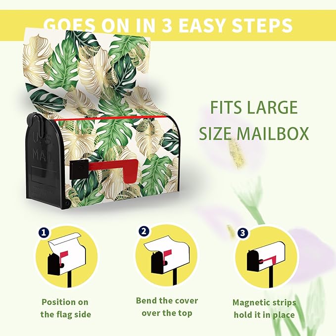 Summer Mailbox Cover Oversized Tropical Palm Leaf Magnetic Mailbox Wrap Jungle Leaves Waterproof Mail Box Post Letter Box Cover Large Size 25.5 X 21 Inch Garden Yard Outdoor Decoration
