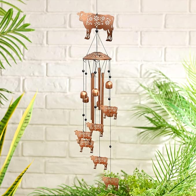 Cow Wind Chimes for Outside, Metal Windchimes Outdoors Birthday Gifts for Women Memorial Sympathy Wind Chimes for Patio Garden Yard