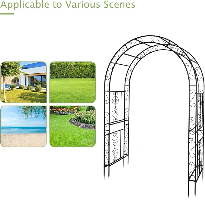 7FT Metal Garden Arch Trellis, Heavy Duty Metal Garden Arbor with Stakes for Climbing Plants Outdoor Patio, Double-Layered Trellis Arch for Wedding Ceremony Party, 59" x 84", Black, 13mm