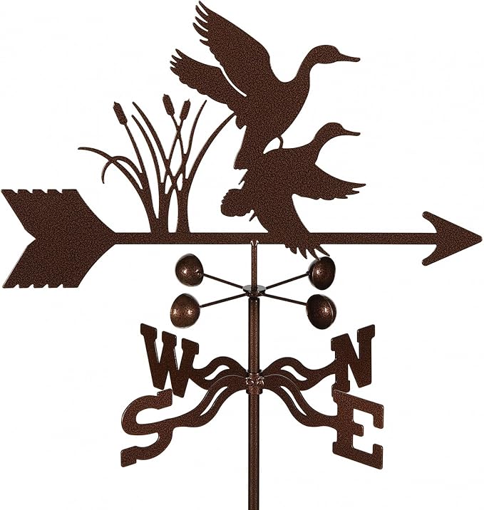 EZ Vane Mallard Ducks Weathervane — Roof Mount, Wind Cups, Antique Copper Finish, Steel with Durable Triple Powder Coating, Handcrafted in USA