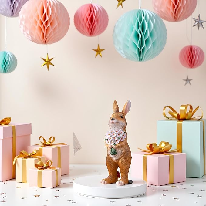 Garden Rabbit Statue Outdoor Decor- 13.38" Indoor/Outdoor Resin Bunny Decor - Ideal Gift for Gardeners and Occasions (Large)