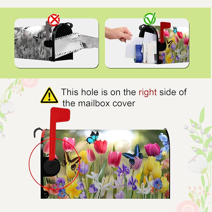 Spring Mailbox Covers Magnetic Tulip Flowers Mailbox Wraps Standard Size 18" X 21" Hello Summer Butterfly Floral Resistant Post Letter Box Cover for Garden Yard Home Outdoor Decoration
