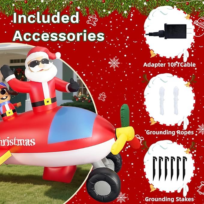 8FT Christmas Inflatables Airplane Outdoor Decorations Santa Claus on Flying Animated Helicopter Built-in LED Lights Xmas Inflatable Blow Up Christmas Yard Decor for Gardern Lawn Indoor Winter Holiday