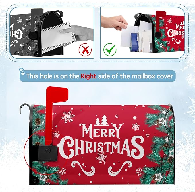 Merry Christmas Mailbox Covers Winter Snowflake Oversize Magnetic Mailbox Wrap Poinsettia Xmas Trees Letter Post Box Cover Large Size 21*25.5 Inch Garden Yard Home New Year Holiday Decorative