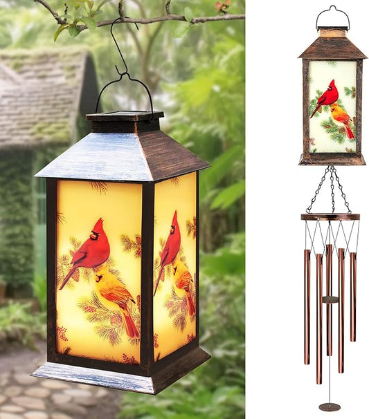 Cardinal Wind Chimes for Outside, 37" Hanging Memorial Solar Wind Chimes for Outside, Solar Lantern Christmas Cardinal Gifts for Women Mom Windchimes Outdoors for Patio Garden Decor Birthday